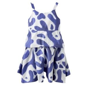 NWT Zara Kids Girls Blue White Dress Tiered Ruffle A-Line Cotton Size 6 Years